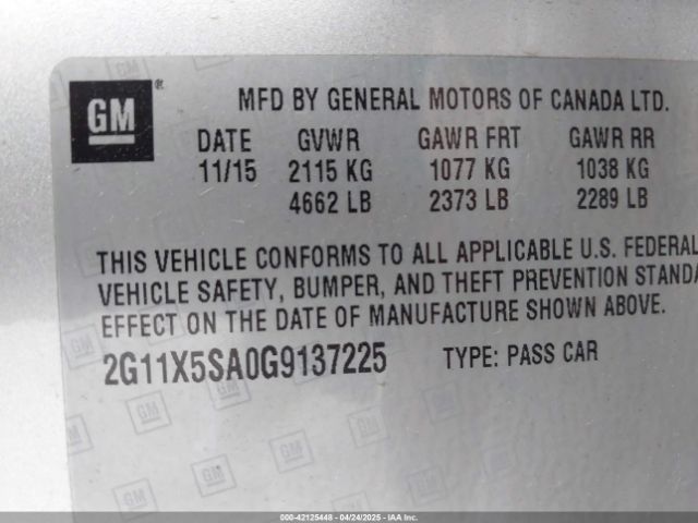 2G11X5SA0G9137225 Chevrolet Impala 1fl