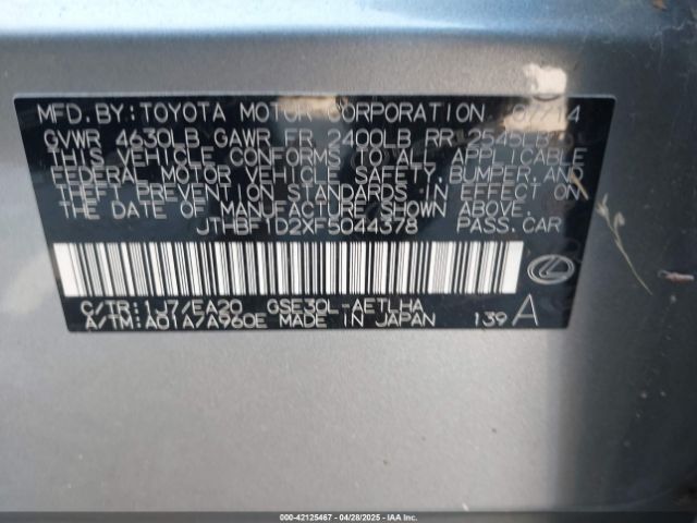 2015 LEXUS IS 250 JTHBF1D2XF5044378 Photo 8