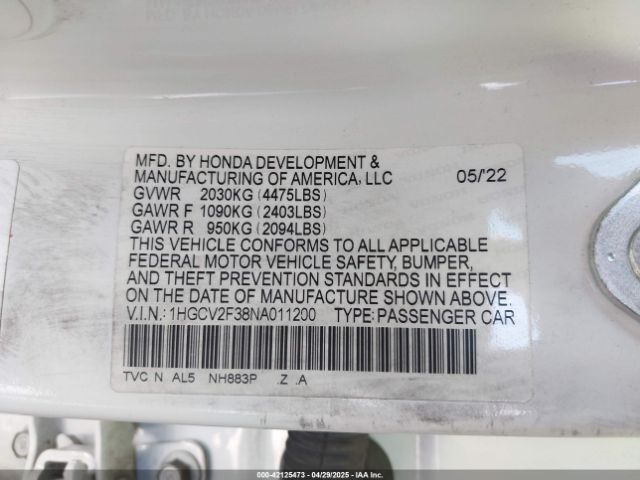 2022 HONDA ACCORD 1HGCV2F38NA011200 Photo 8