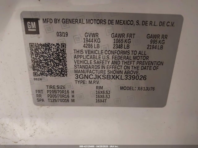 3GNCJKSBXKL339026 Chevrolet TRAX LS