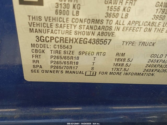 3GCPCREHXEG438567 Chevrolet Silverado 1500 1lt