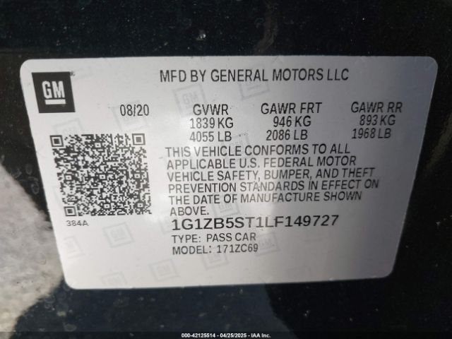 1G1ZB5ST1LF149727 Chevrolet Malibu Fwd Ls