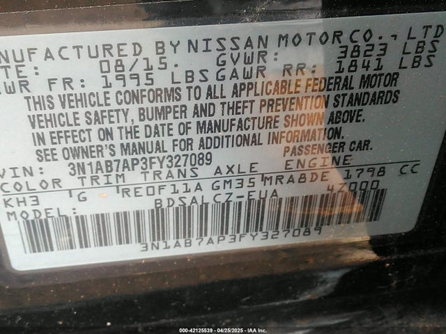 3N1AB7AP3FY327089 Nissan SENTRA S