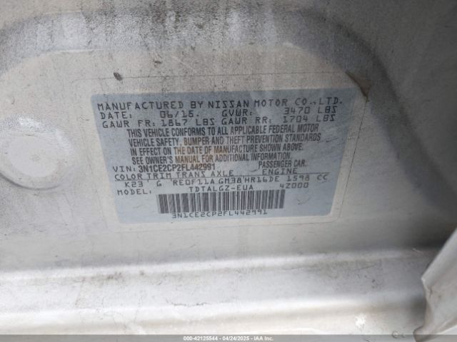 3N1CE2CP2FL442991 Nissan Versa Note Sr