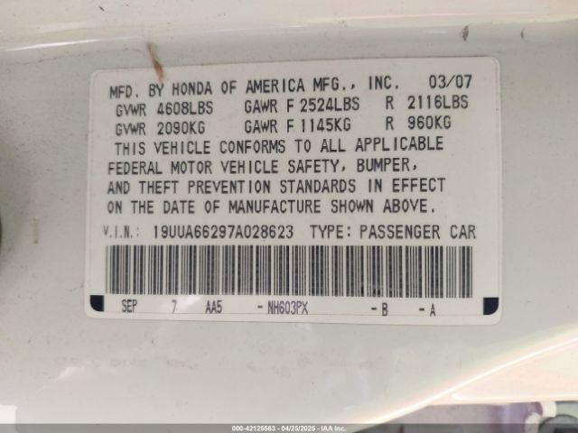 2007 ACURA TL 19UUA66297A028623 Photo 8