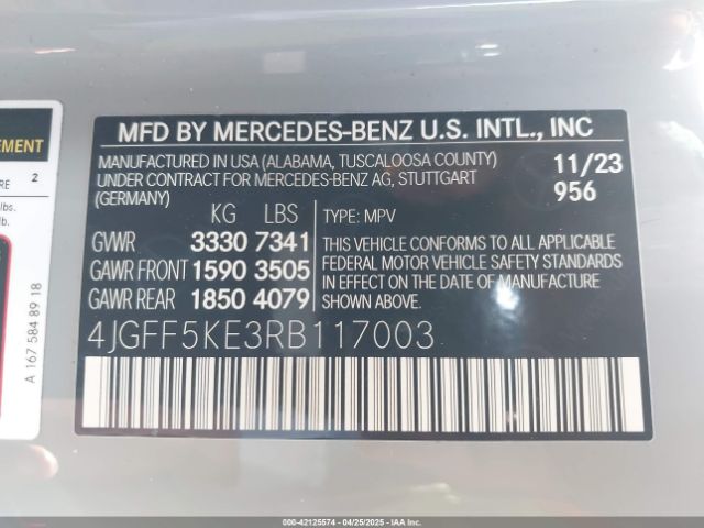 4JGFF5KE3RB117003 Mercedes-Benz Gls 450 4matic