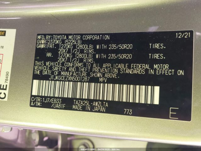 JTJKGCEZXN5001287 Lexus Nx 350 F Sport Handling
