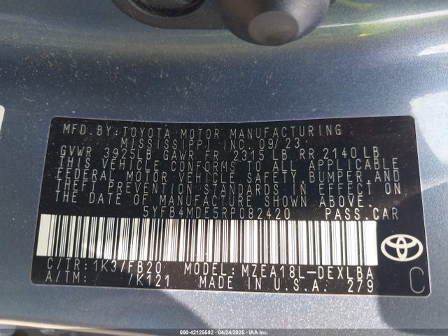 5YFB4MDE5RP082420 Toyota COROLLA LE