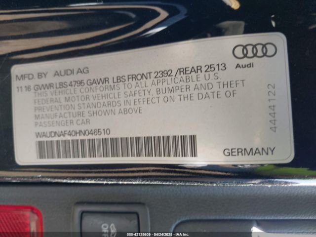 WAUDNAF40HN046510 Audi A4 2.0t Season Of Audi Premium