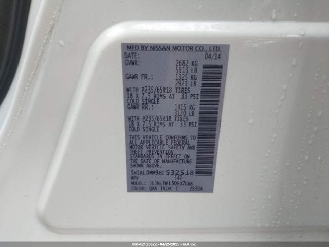 5N1AL0MM9EC532518 Infiniti QX60