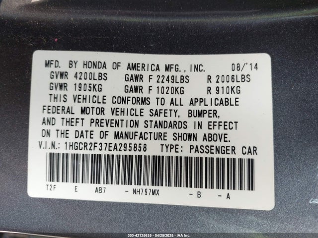 1HGCR2F37EA295858 Honda ACCORD LX