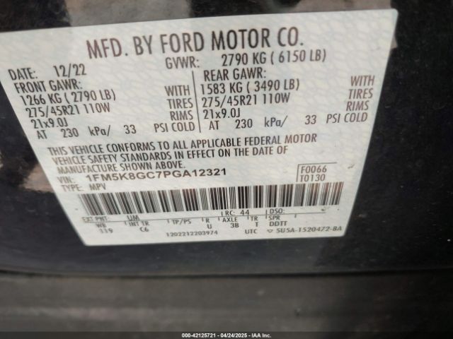 1FM5K8GC7PGA12321 Ford Explorer St