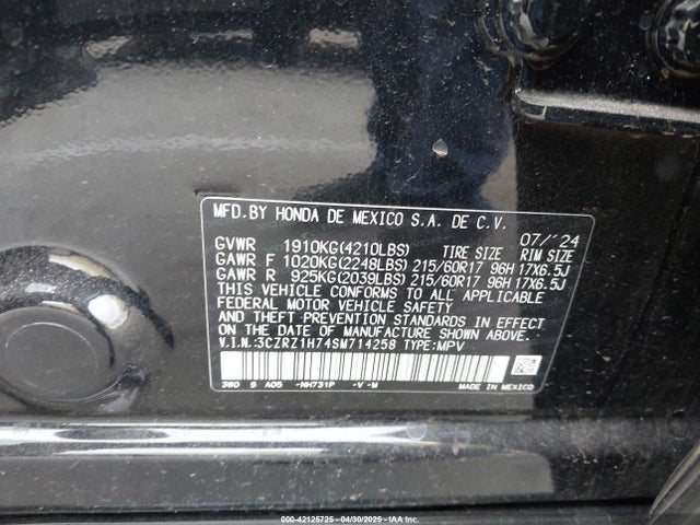 3CZRZ1H74SM714258 Honda Hr-v 2wd Ex-l
