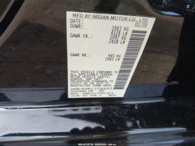 1N4BL4CV9LC226691 Nissan Altima Sr Fwd