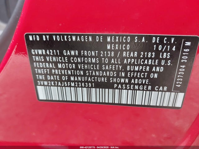 3VW2K7AJ5FM236391 Volkswagen Jetta 2.0l S