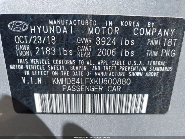 KMHD84LFXKU800880 Hyundai Elantra Value Edition