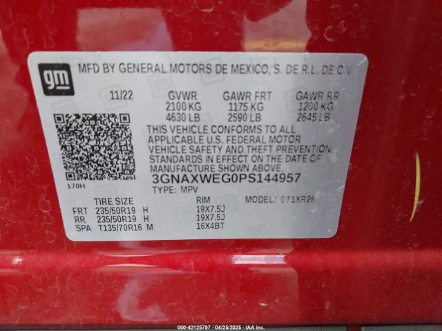 3GNAXWEG0PS144957 Chevrolet Equinox Awd Rs