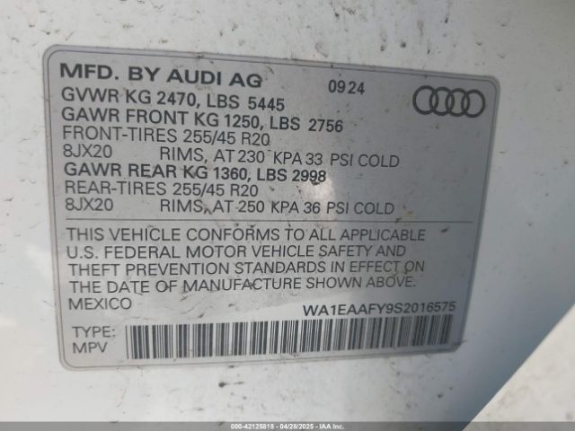 WA1EAAFY9S2016575 Audi Q5 Premium Plus 45 Tfsi S Line Quattro S Tronic