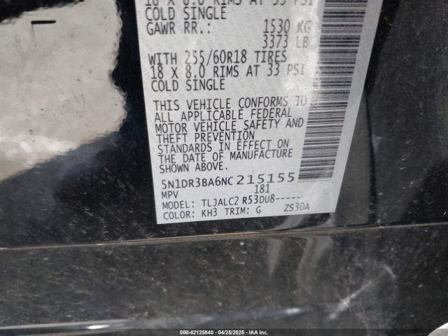 5N1DR3BA6NC215155 Nissan Pathfinder