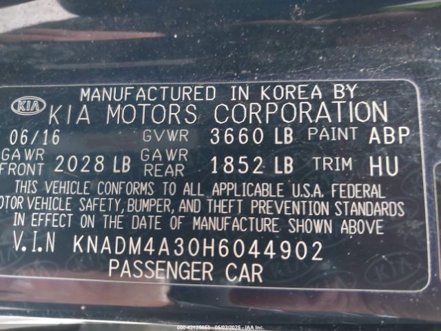 KNADM4A30H6044902 KIA RIO LX