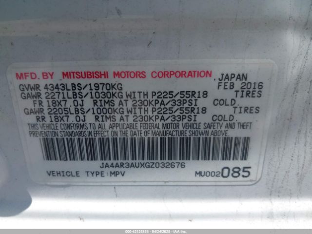 JA4AR3AUXGZ032676 Mitsubishi Outlander Sport 2.0 Es
