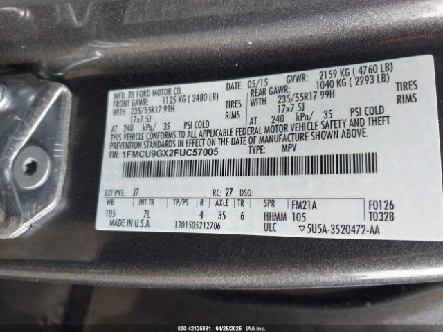 1FMCU9GX2FUC57005 Ford ESCAPE SE