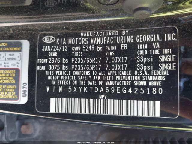 5XYKTDA69EG425180 KIA SORENTO LX