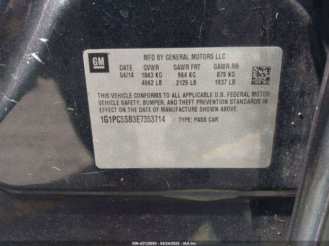 1G1PC5SB3E7353714 Chevrolet Cruze 1lt Auto