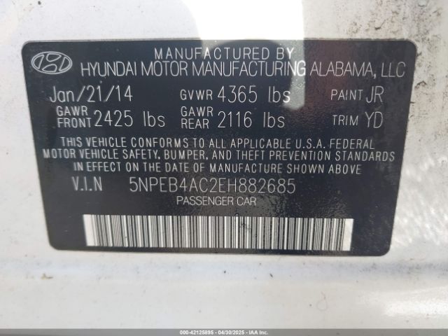 5NPEB4AC2EH882685 Hyundai SONATA GLS