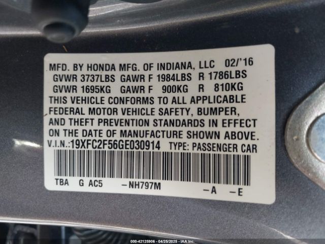 19XFC2F56GE030914 Honda Civic Lx