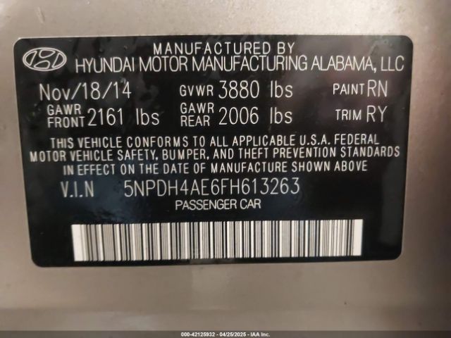 5NPDH4AE6FH613263 Hyundai ELANTRA SE