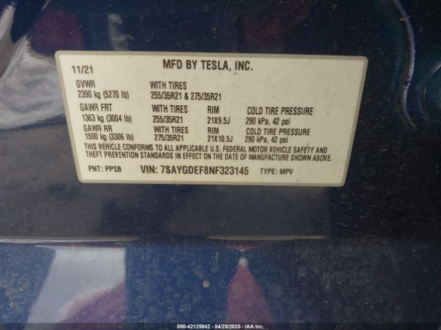 2022 TESLA MODEL Y 7SAYGDEF8NF323145 Photo 8