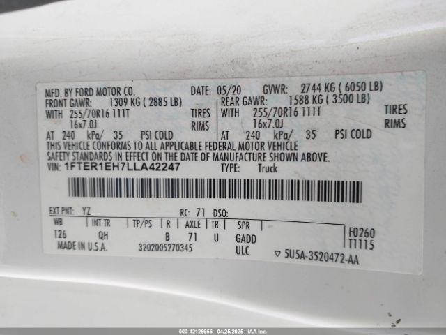 1FTER1EH7LLA42247 Ford RANGER XL