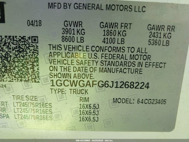 1GCWGAFG6J1268224 Chevrolet Express 2500 Work Van