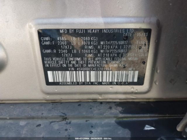 4S4BRBCC4E3201983 Subaru 2.5na u5