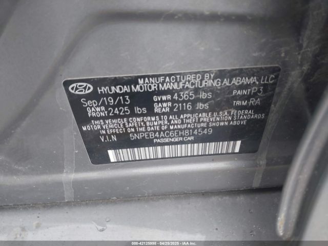 5NPEB4AC6EH814549 Hyundai SONATA GLS