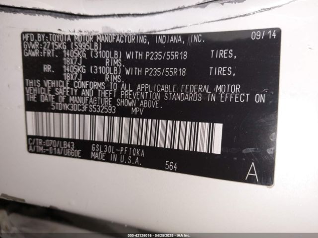 5TDYK3DC3FS532593 Toyota Sienna Limited Premium 7 Passenger