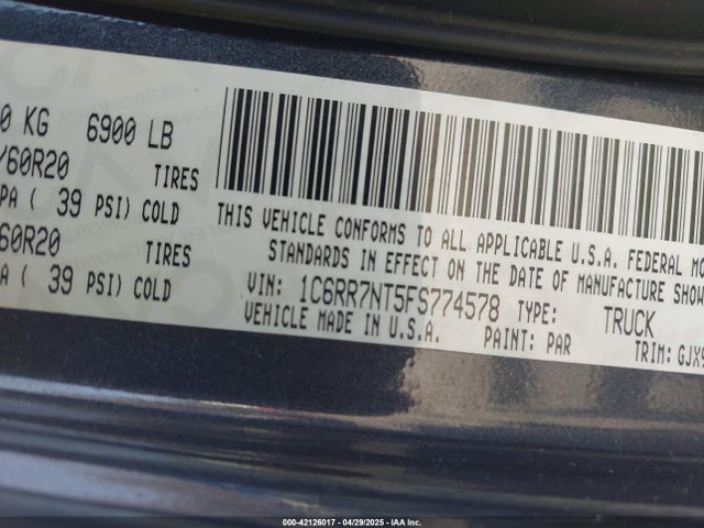 1C6RR7NT5FS774578 RAM 1500 Laramie