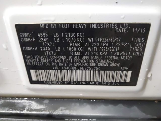 4S4BRDPC6E2255250 Subaru Outback 3.6r Limited