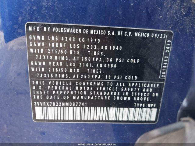 3VVRX7B22NM087741 Volkswagen Taos 1.5t Se