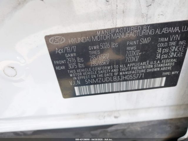 5NMZUDLB3JH055771 Hyundai Santa Fe Sport 2.4l
