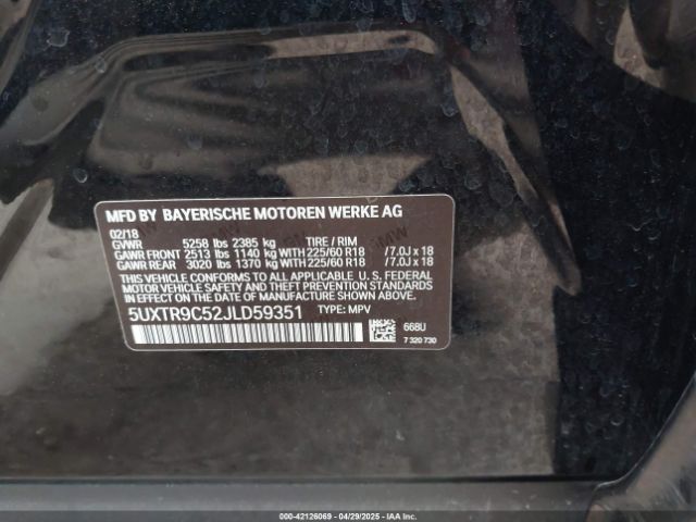 5UXTR9C52JLD59351 BMW X3 Xdrive30i