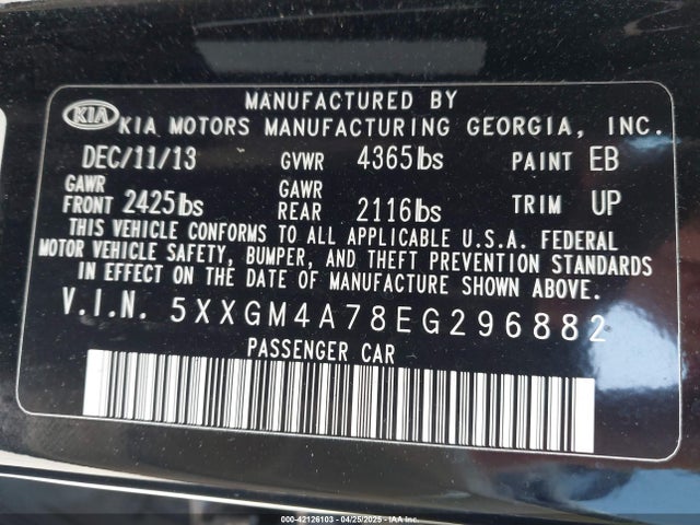5XXGM4A78EG296882 KIA Optima Lx