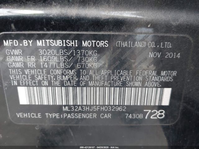 ML32A3HJ5FH032962 Mitsubishi MIRAGE DE