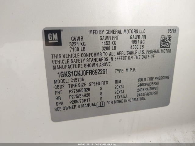 1GKS1CKJ0FR692251 GMC l86 - vvt, afm, e85 max, aluminum