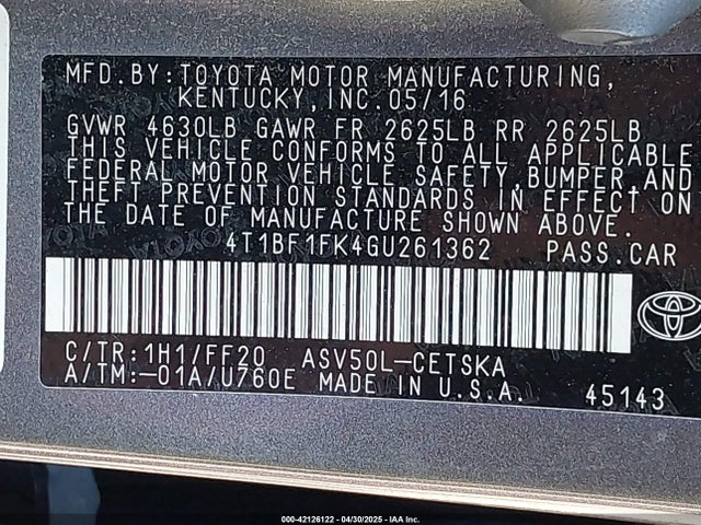 Toyota CAMRY SE 2016 4T1BF1FK4GU261362 Image 9