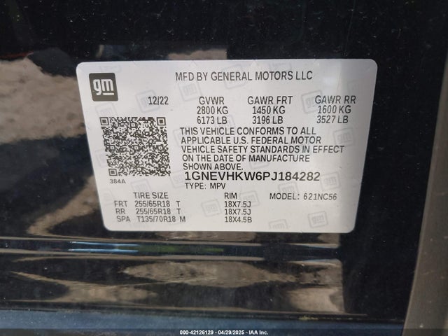 1GNEVHKW6PJ184282 Chevrolet Traverse Awd Lt Leather