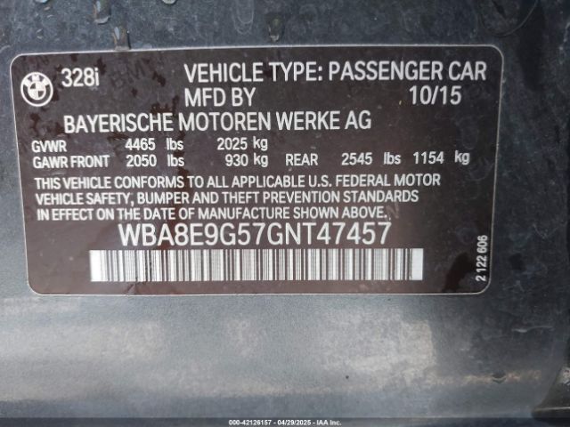 WBA8E9G57GNT47457 BMW 328I