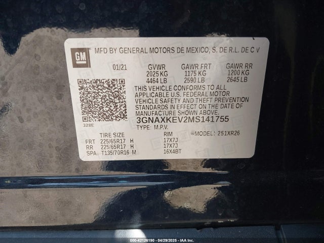 3GNAXKEV2MS141755 Chevrolet Equinox Fwd Lt