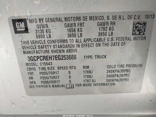 3GCPCREH7EG253666 Chevrolet Silverado 1500 1lt